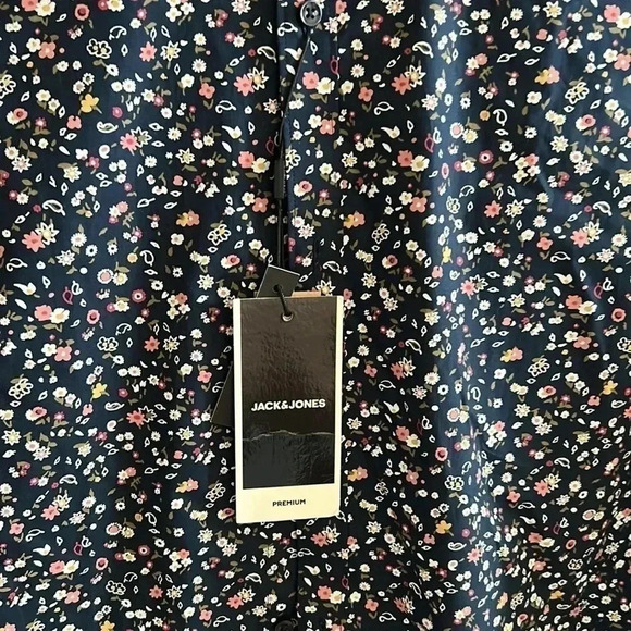 Jack & Jones premium slim, blue ditzy floral,NWT, 100% cotton long sleeve shirt, - Picture 5 of 8